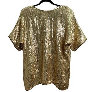 VTG NWT Royal Feelings Womens XL 100% Silk Gold Sequin Blouse 70s 80s Thalhimers